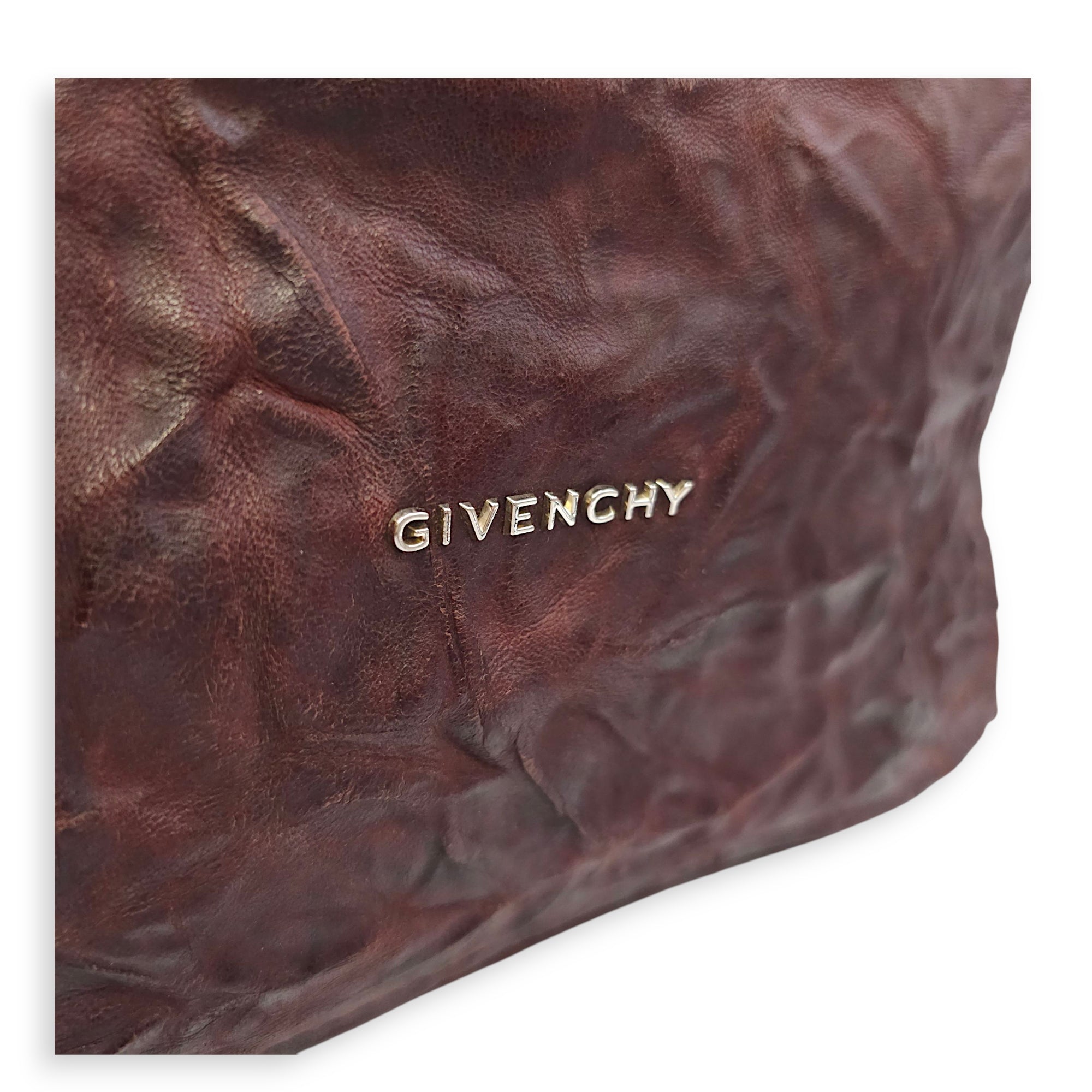 Pandora 30cm Maroon Shoulder Bag in Calfskin, Silver hardware