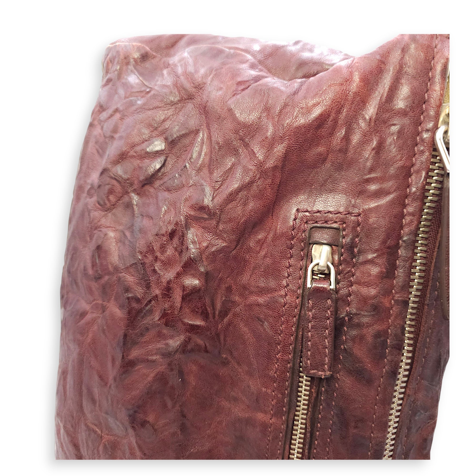 Pandora 30cm Maroon Shoulder Bag in Calfskin, Silver hardware