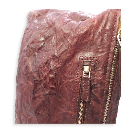 Pandora 30cm Maroon Shoulder Bag in Calfskin, Silver hardware