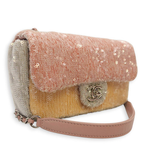 18S Waterfall Flap Mini Pink/Grey/Yellow Crossbody Bag in Sequins, Silver hardware