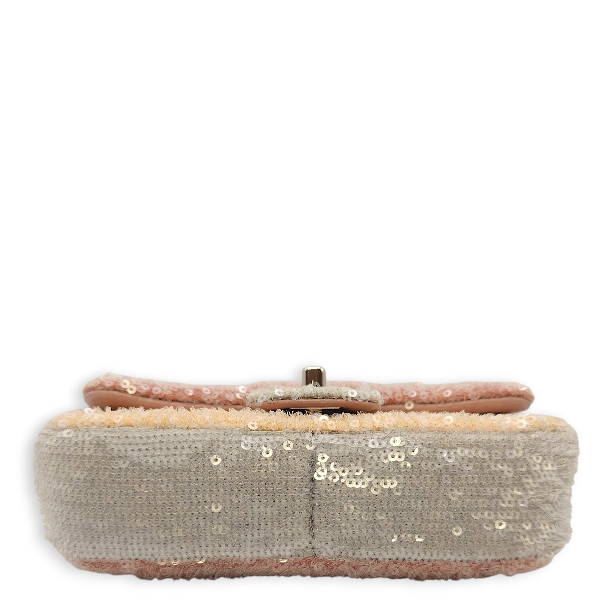 18S Waterfall Flap Mini Pink/Grey/Yellow Crossbody Bag in Sequins, Silver hardware