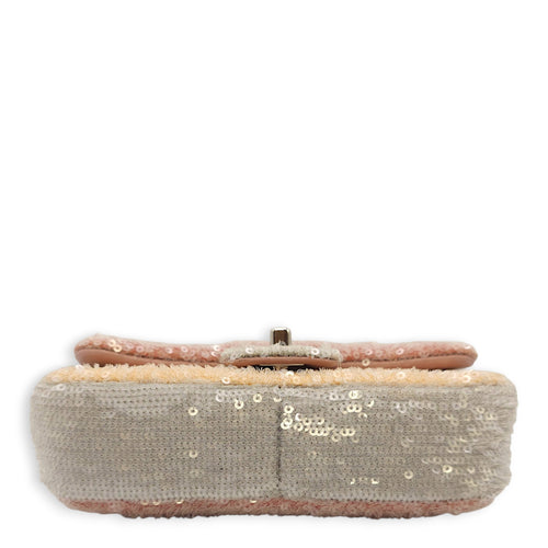 18S Waterfall Flap Mini Pink/Grey/Yellow Crossbody Bag in Sequins, Silver hardware
