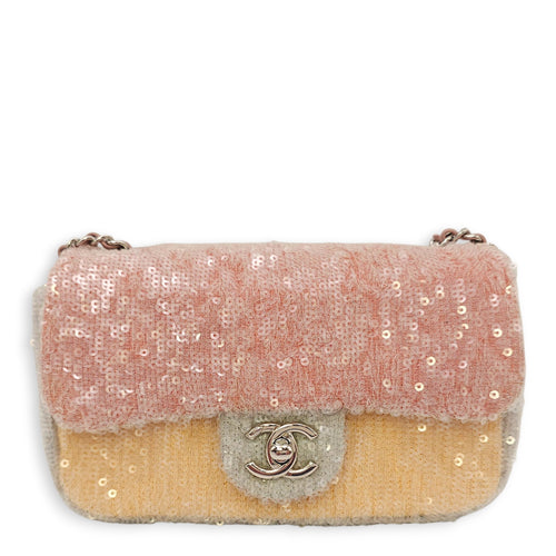 18S Waterfall Flap Mini Pink/Grey/Yellow Crossbody Bag in Sequins, Silver hardware