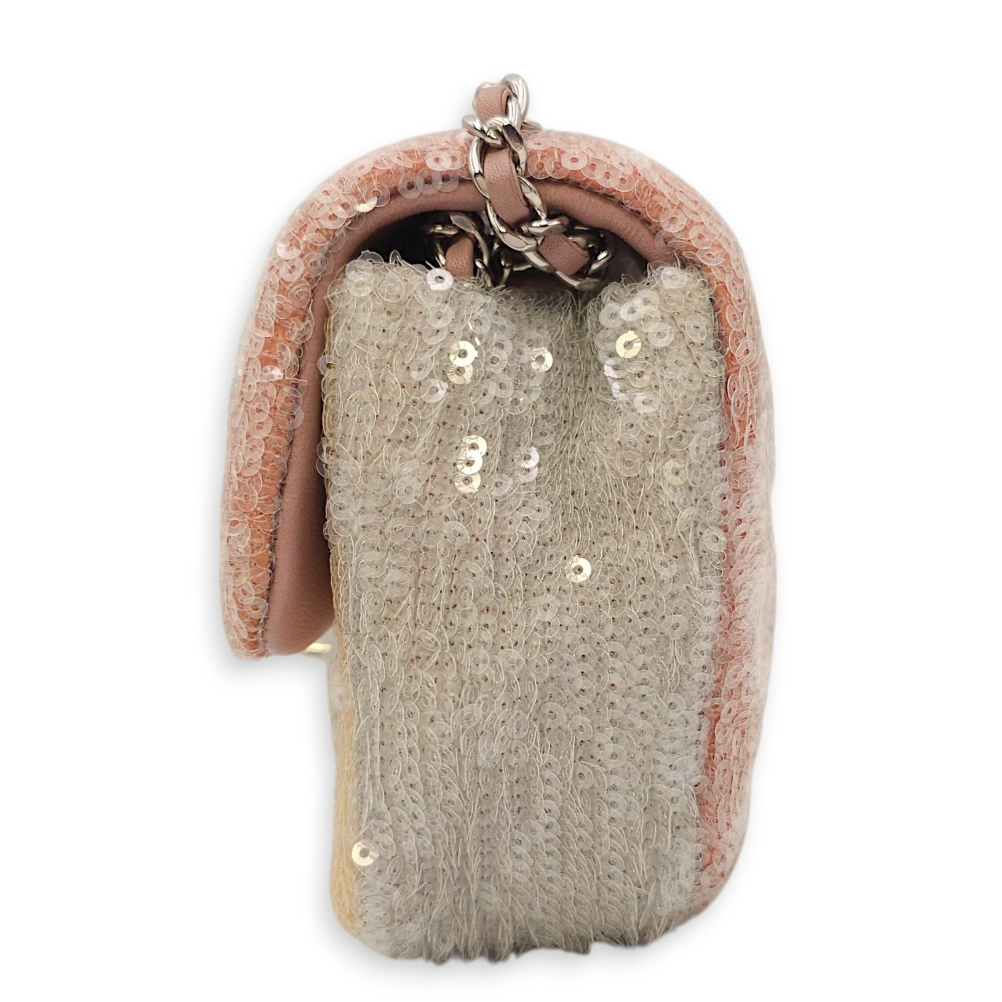 18S Waterfall Flap Mini Pink/Grey/Yellow Crossbody Bag in Sequins, Silver hardware