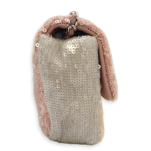 18S Waterfall Flap Mini Pink/Grey/Yellow Crossbody Bag in Sequins, Silver hardware