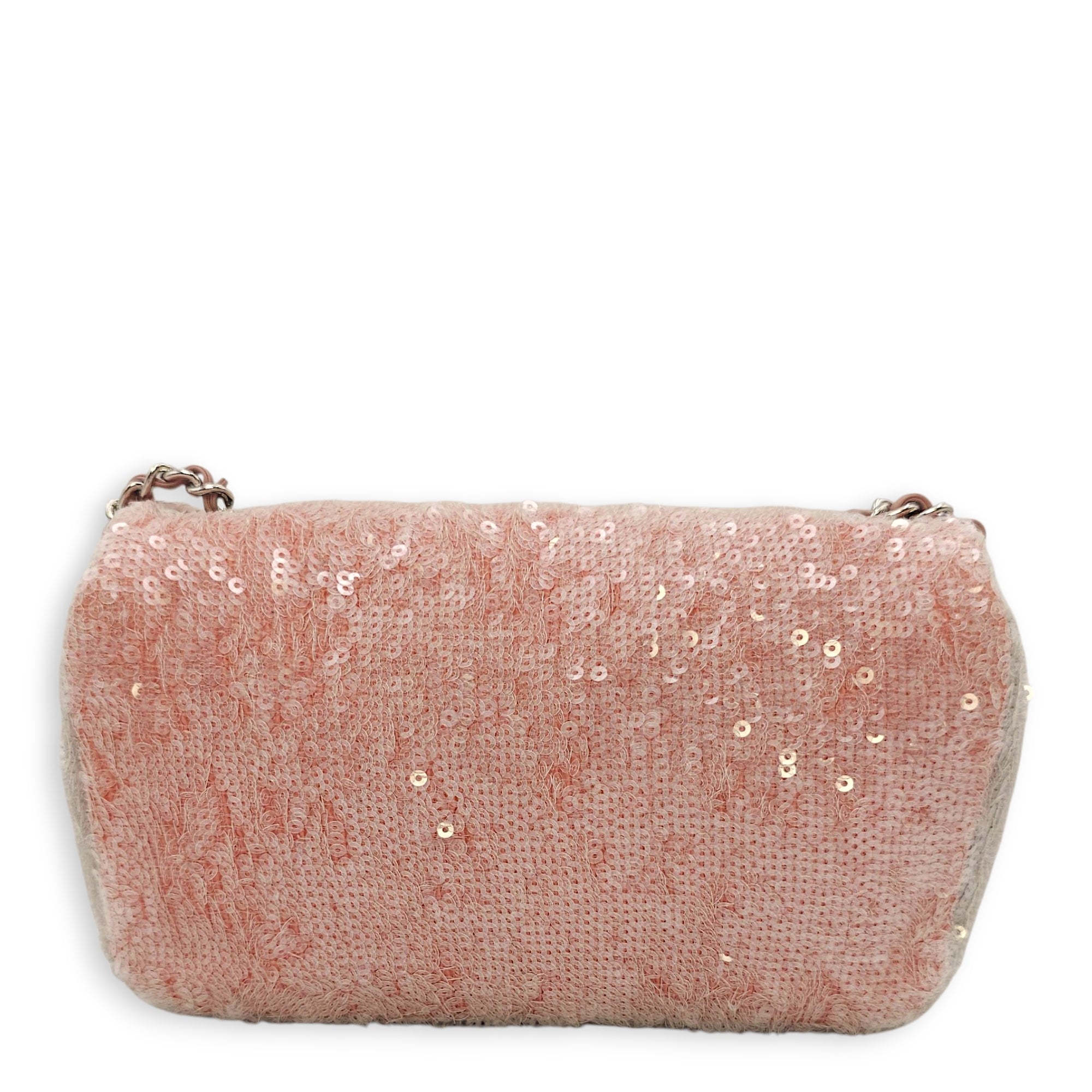 18S Waterfall Flap Mini Pink/Grey/Yellow Crossbody Bag in Sequins, Silver hardware