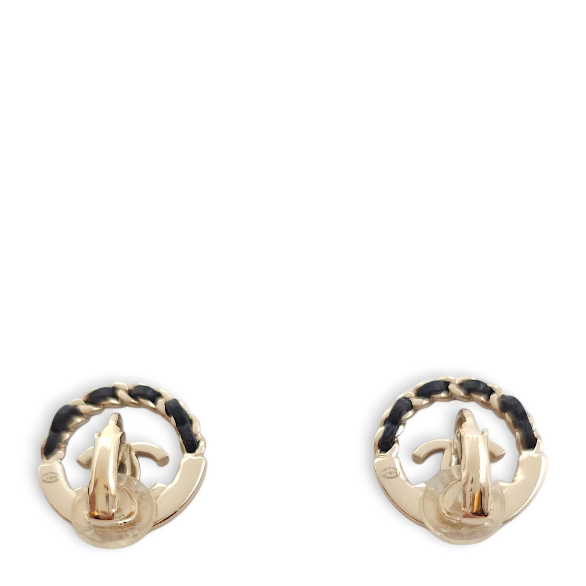 CC Clip On Black Earrings , Gold hardware