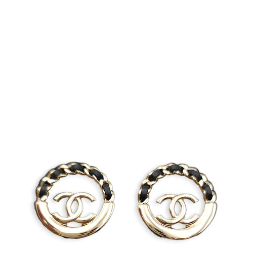 CC Clip On Black Earrings , Gold hardware