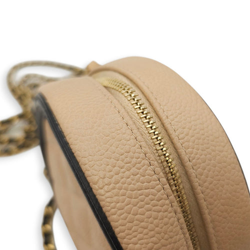 Quilted CC Filigree Round Brown Crossbody in Caviar Leather, Gold hardware