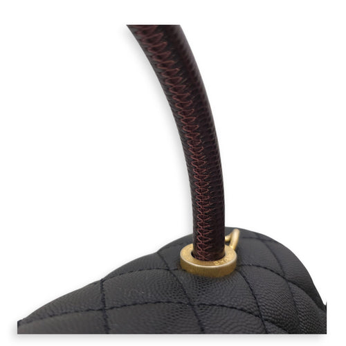 Coco Handle with Lizard Skin Large Black Shoulder Bag in Caviar Leather, Gold hardware