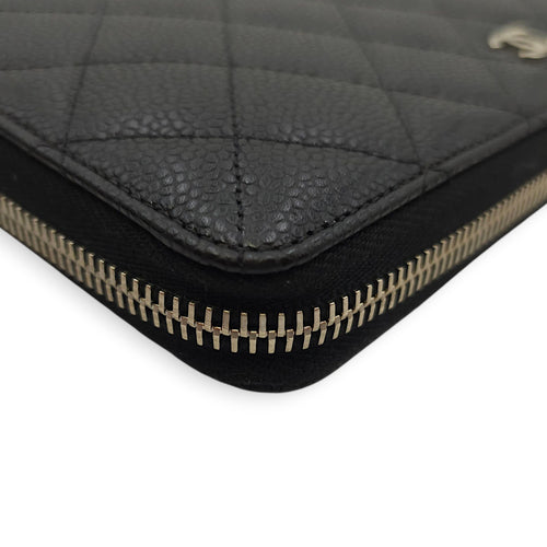 Quilted CC Zippy XL Black Wallet in Caviar Leather, Silver hardware