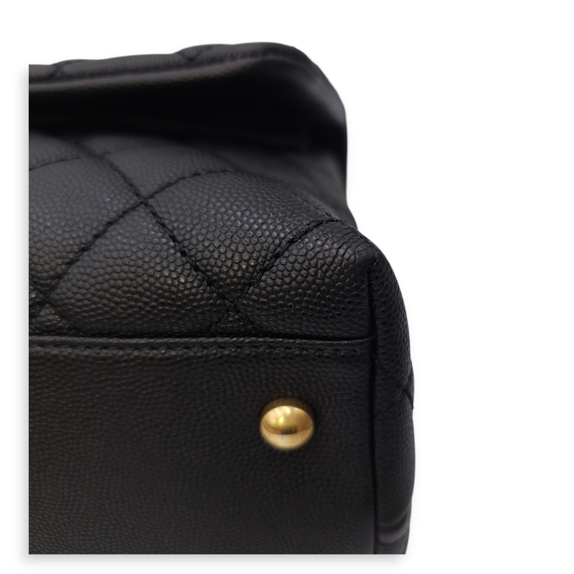 Coco Handle with Lizard Skin Large Black Shoulder Bag in Caviar Leather, Gold hardware