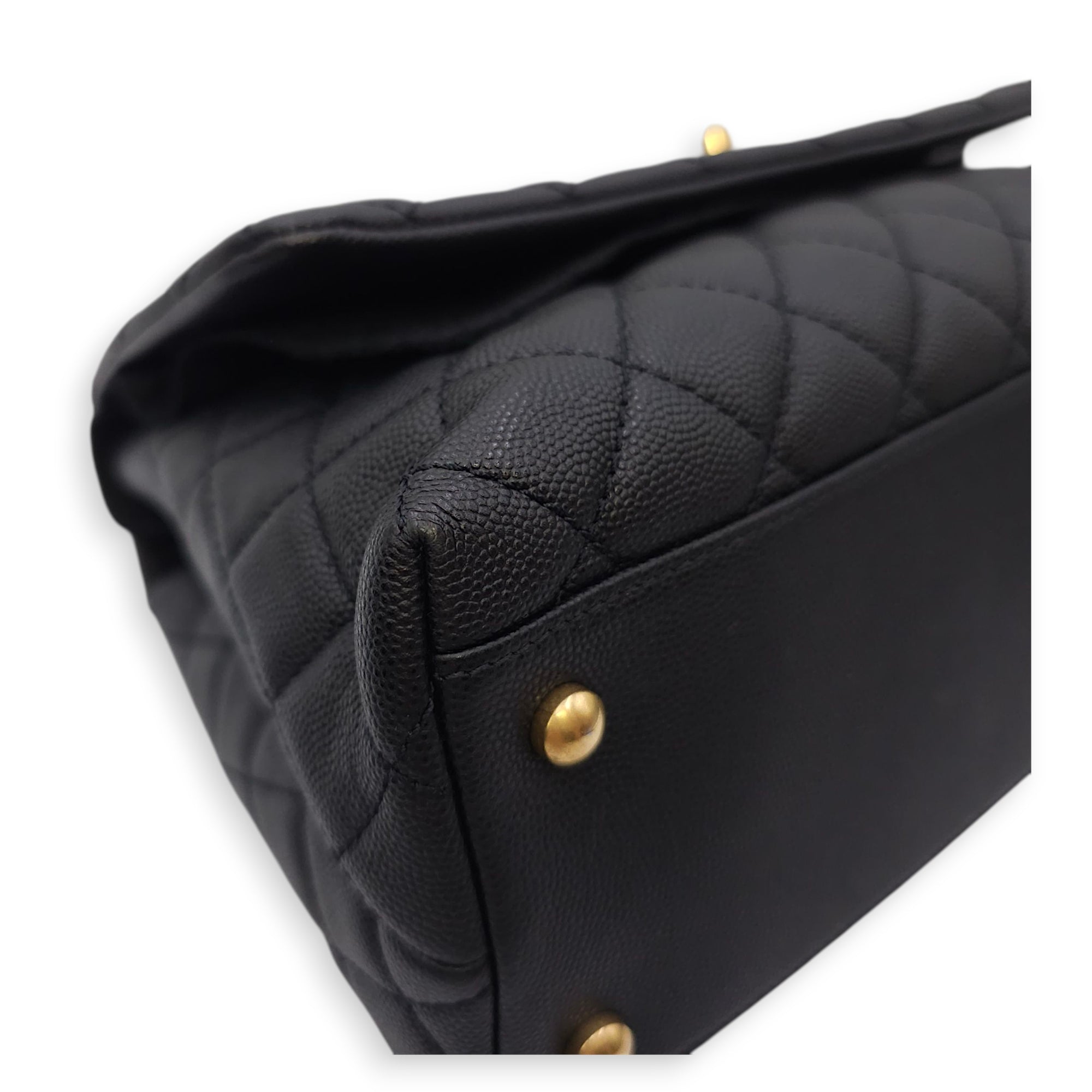 Coco Handle with Lizard Skin Large Black Shoulder Bag in Caviar Leather, Gold hardware