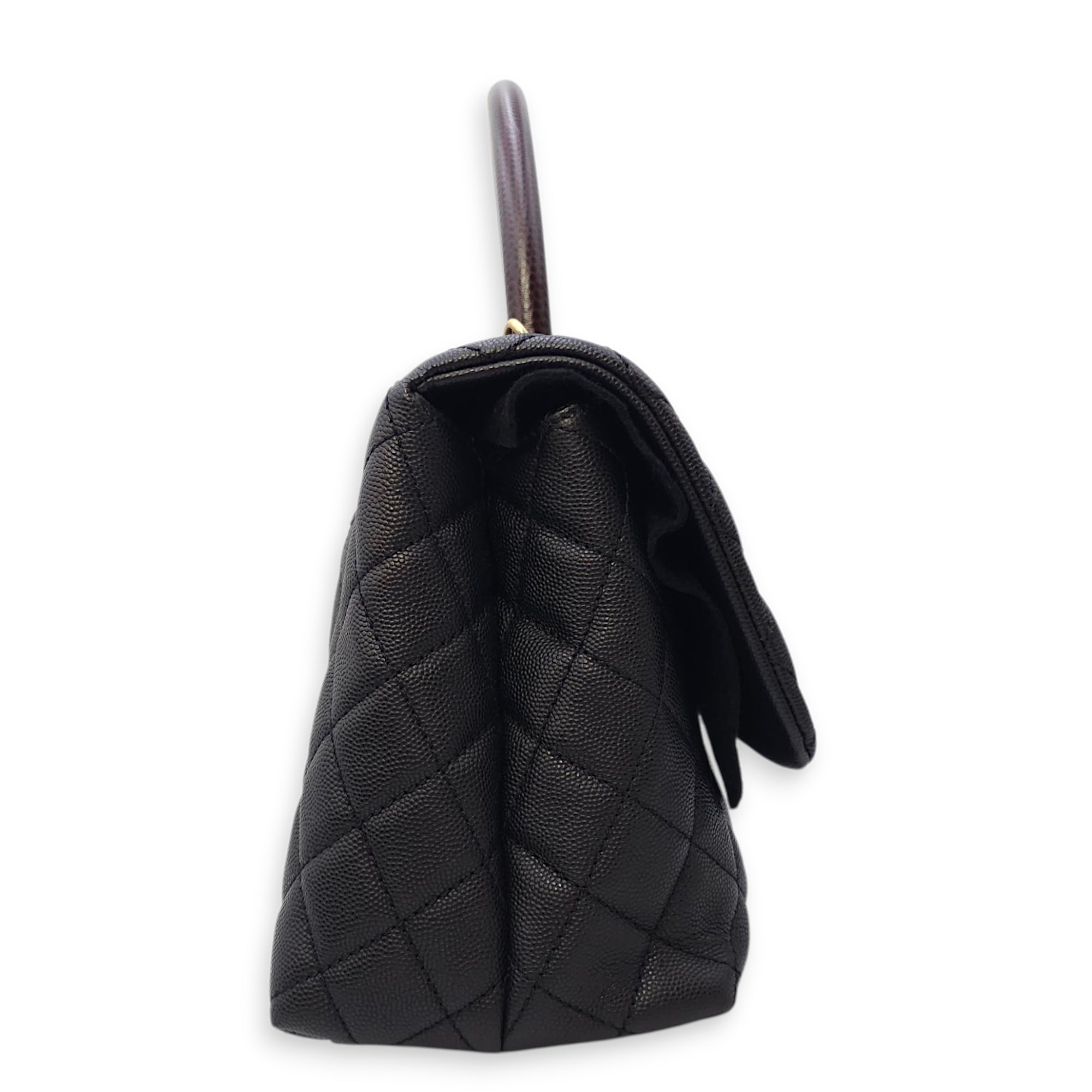 Coco Handle with Lizard Skin Large Black Shoulder Bag in Caviar Leather, Gold hardware