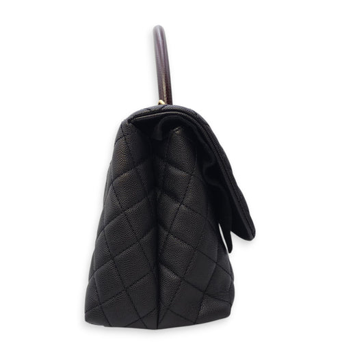 Coco Handle with Lizard Skin Large Black Shoulder Bag in Caviar Leather, Gold hardware