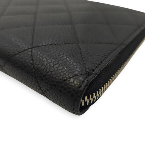 Quilted CC Zippy XL Black Wallet in Caviar Leather, Silver hardware