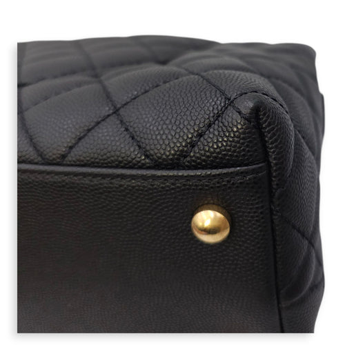 Coco Handle with Lizard Skin Large Black Shoulder Bag in Caviar Leather, Gold hardware