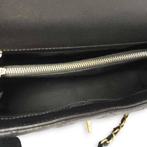 Coco Handle with Lizard Skin Large Black Shoulder Bag in Caviar Leather, Gold hardware