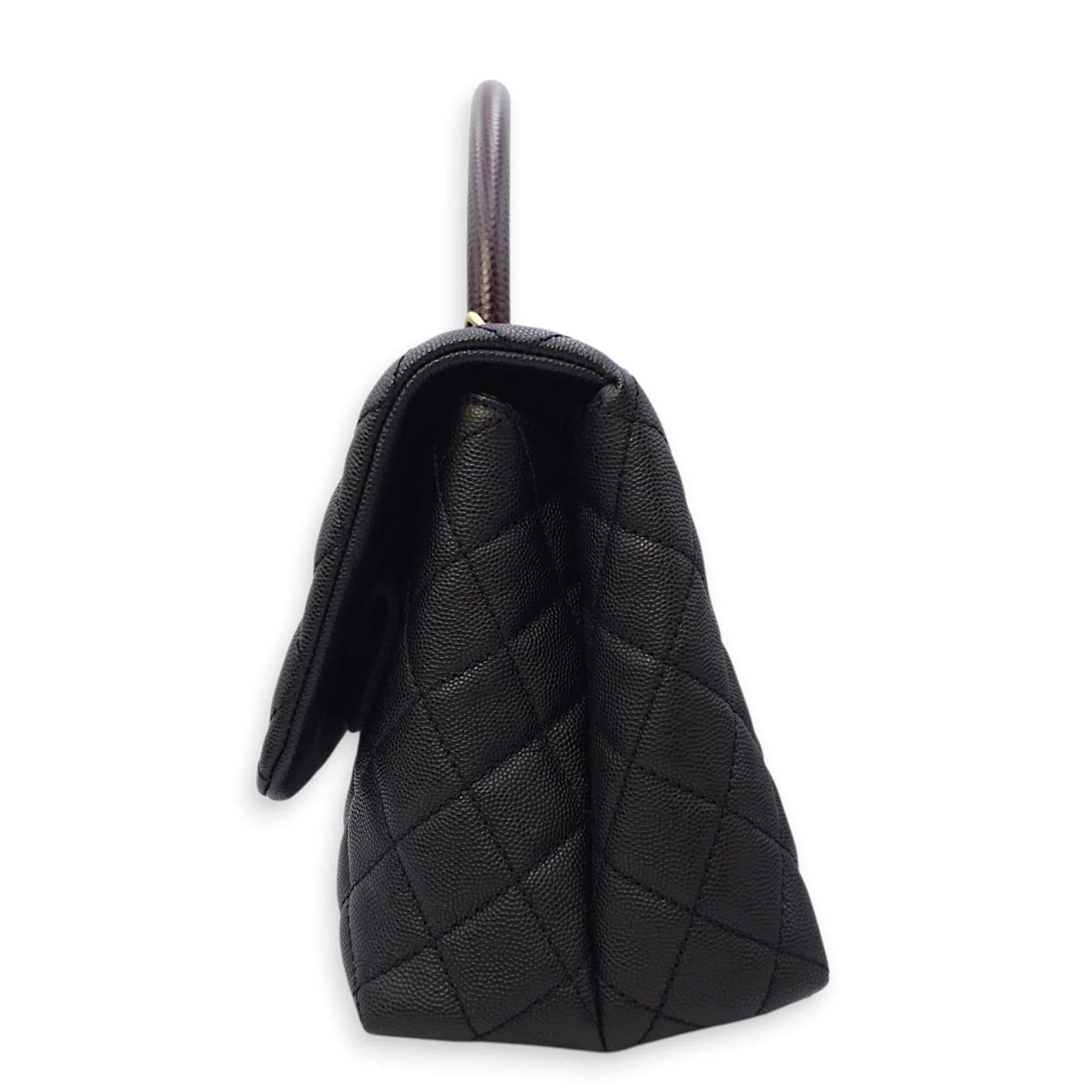 Coco Handle with Lizard Skin Large Black Shoulder Bag in Caviar Leather, Gold hardware