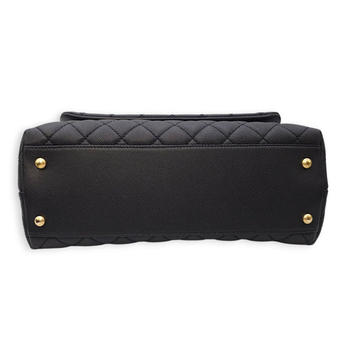 Coco Handle with Lizard Skin Large Black Shoulder Bag in Caviar Leather, Gold hardware
