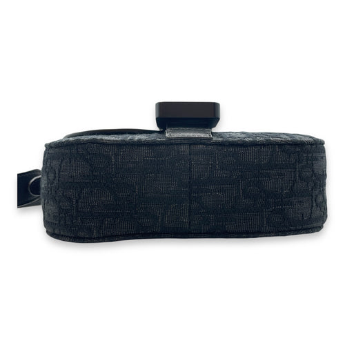 Saddle Messenger Mini Black Crossbody Bag in Canvas, Silver hardware