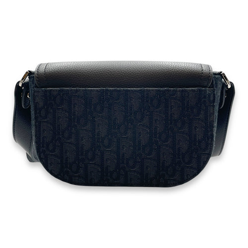 Saddle Messenger Mini Black Crossbody Bag in Canvas, Silver hardware