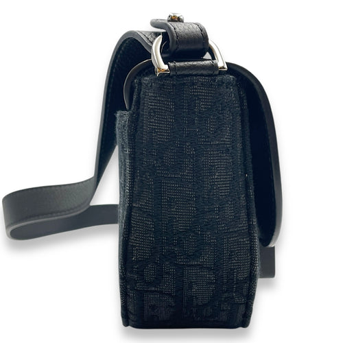 Saddle Messenger Mini Black Crossbody Bag in Canvas, Silver hardware