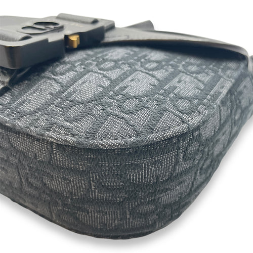 Saddle Messenger Mini Black Crossbody Bag in Canvas, Silver hardware