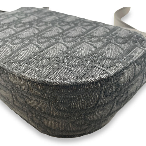 Saddle Messenger Mini Black Crossbody Bag in Canvas, Silver hardware