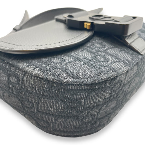 Saddle Messenger Mini Black Crossbody Bag in Canvas, Silver hardware