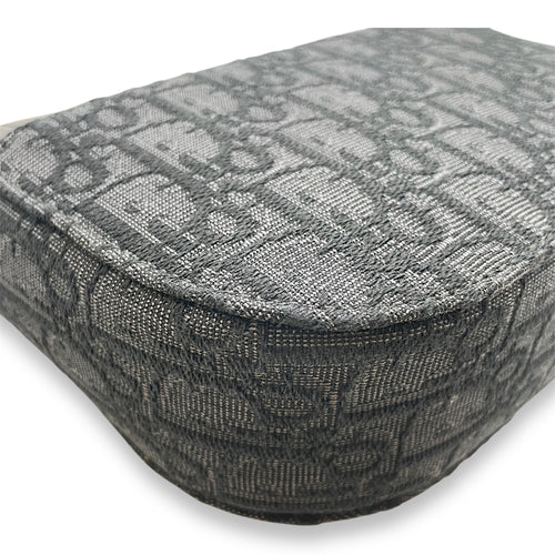 Saddle Messenger Mini Black Crossbody Bag in Canvas, Silver hardware