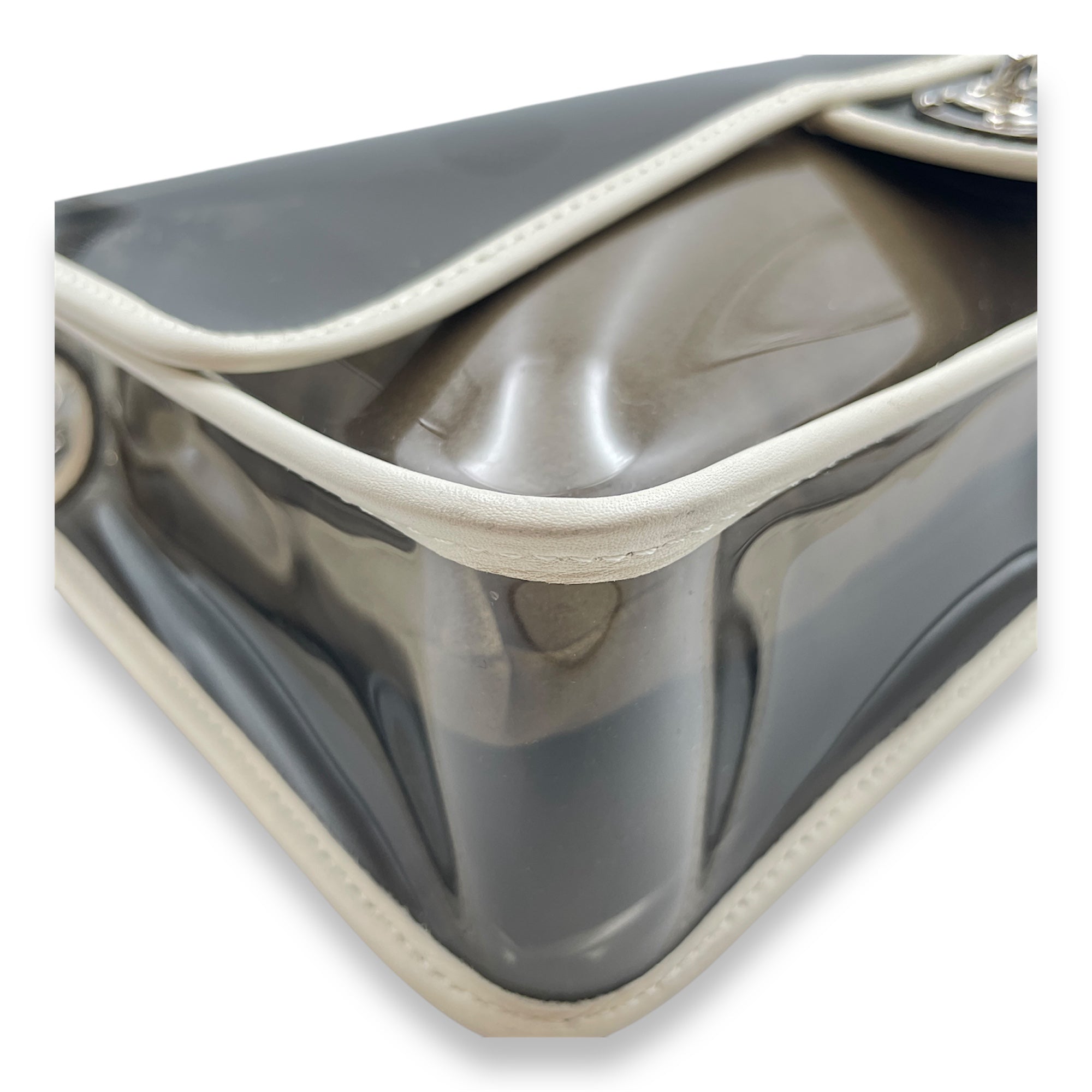 CC Transparent  White Shoulder Bag in Calfskin/PVC  Silver hardware CL2511-17184 8