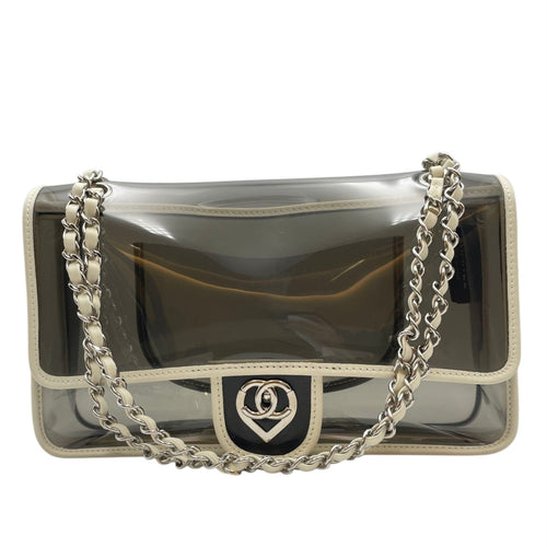 CC Transparent  White Shoulder Bag in Calfskin/PVC  Silver hardware