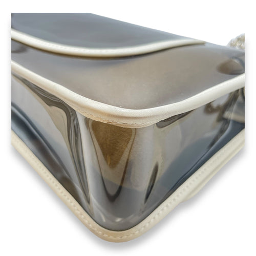 CC Transparent  White Shoulder Bag in Calfskin/PVC  Silver hardware