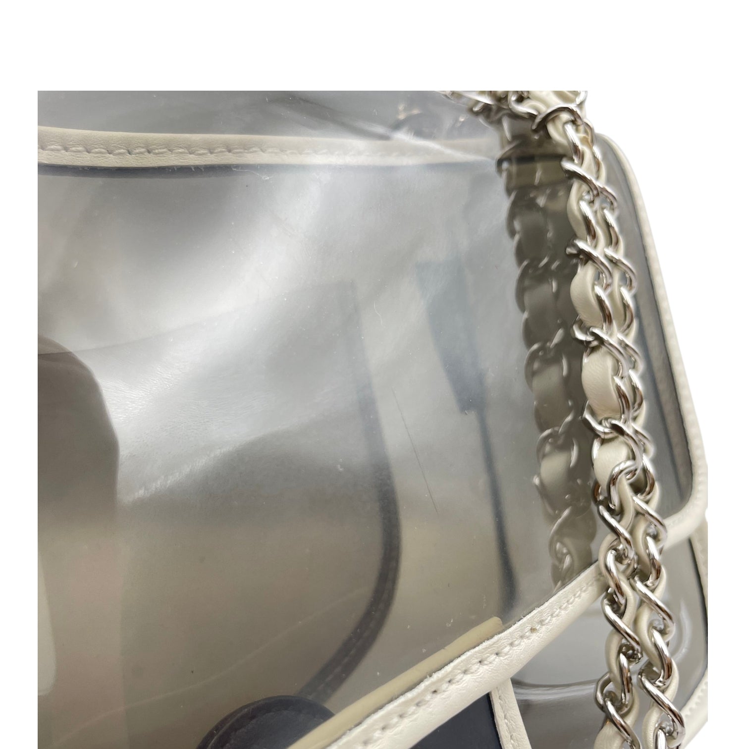CC Transparent  White Shoulder Bag in Calfskin/PVC  Silver hardware