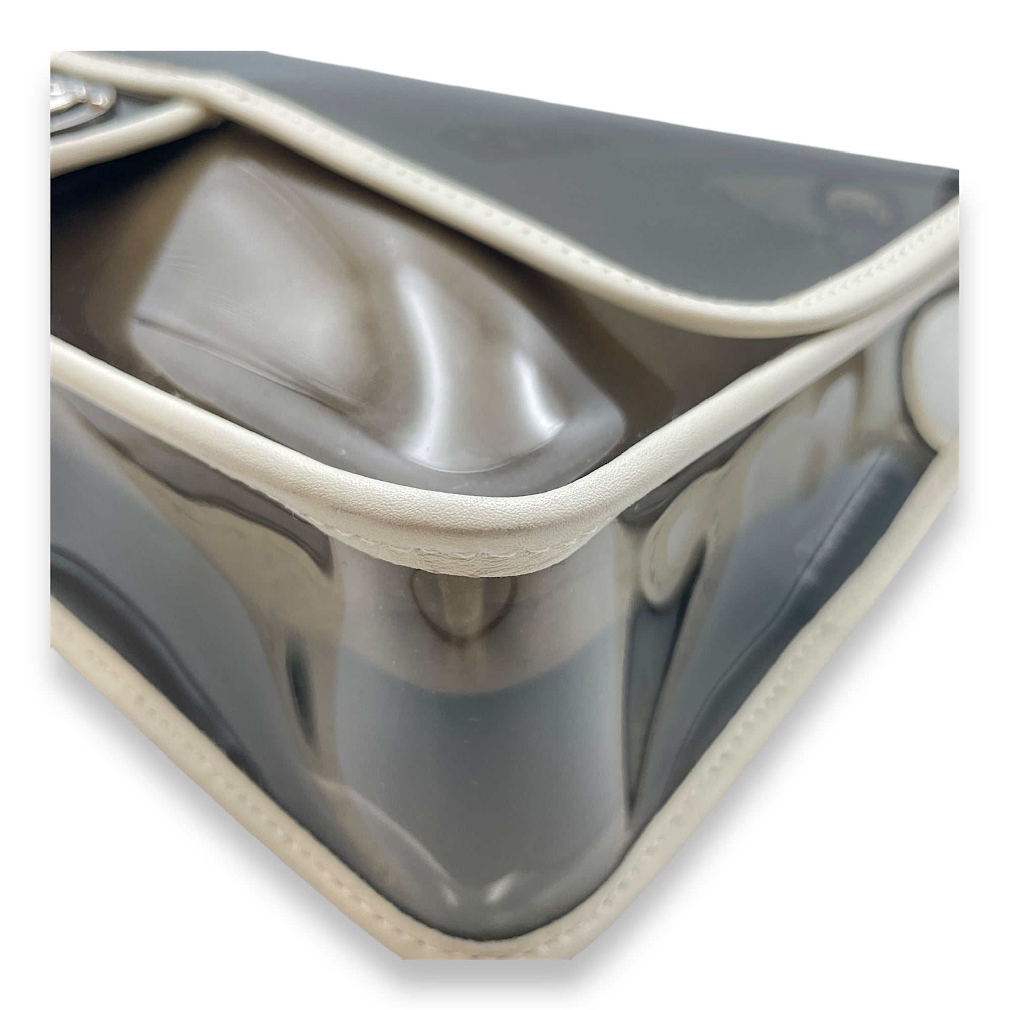 CC Transparent  White Shoulder Bag in Calfskin/PVC  Silver hardware