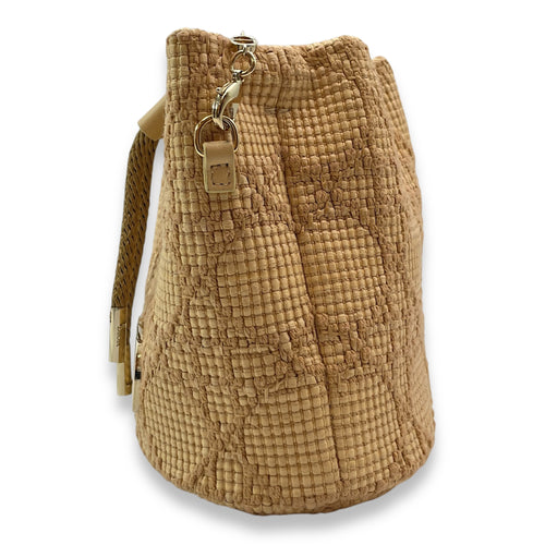 Baby Beige Bucket Bag in Woven, Gold hardware