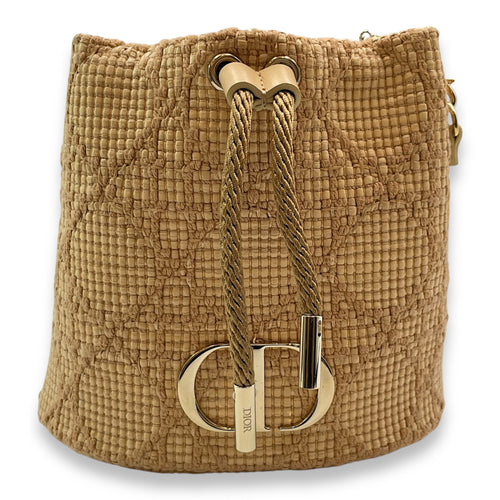 Baby Beige Bucket Bag in Woven, Gold hardware
