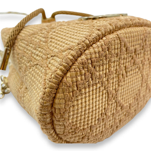 Baby Beige Bucket Bag in Woven, Gold hardware