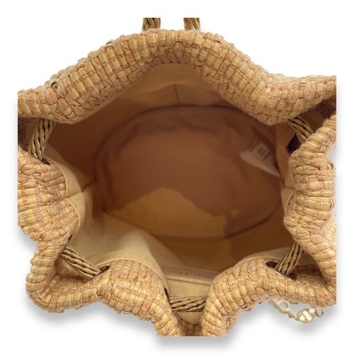 Baby Beige Bucket Bag in Woven, Gold hardware