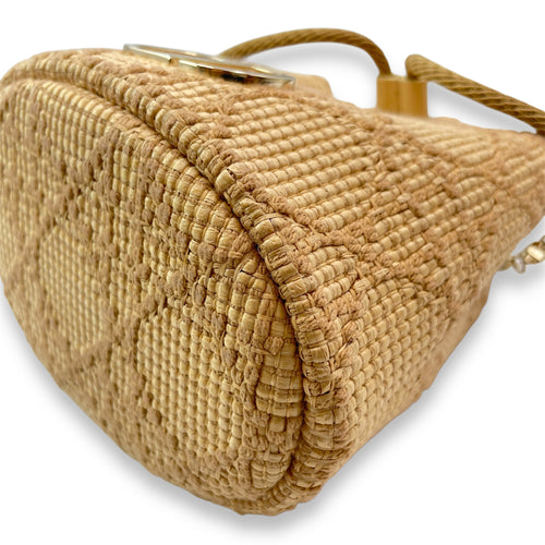 Baby Beige Bucket Bag in Woven, Gold hardware