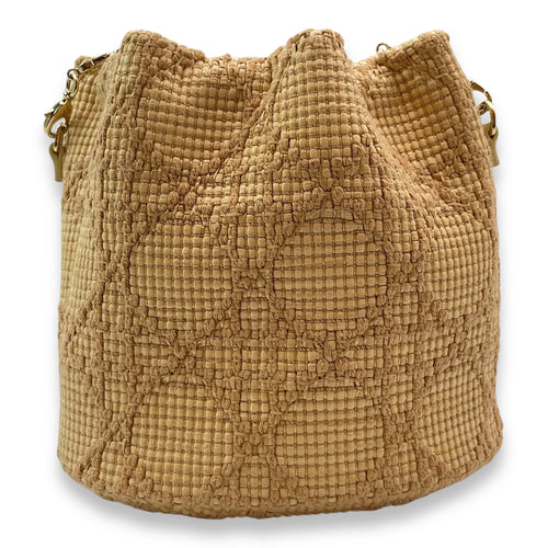 Baby Beige Bucket Bag in Woven, Gold hardware