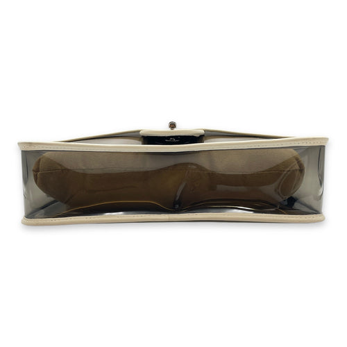 CC Transparent  White Shoulder Bag in Calfskin/PVC  Silver hardware