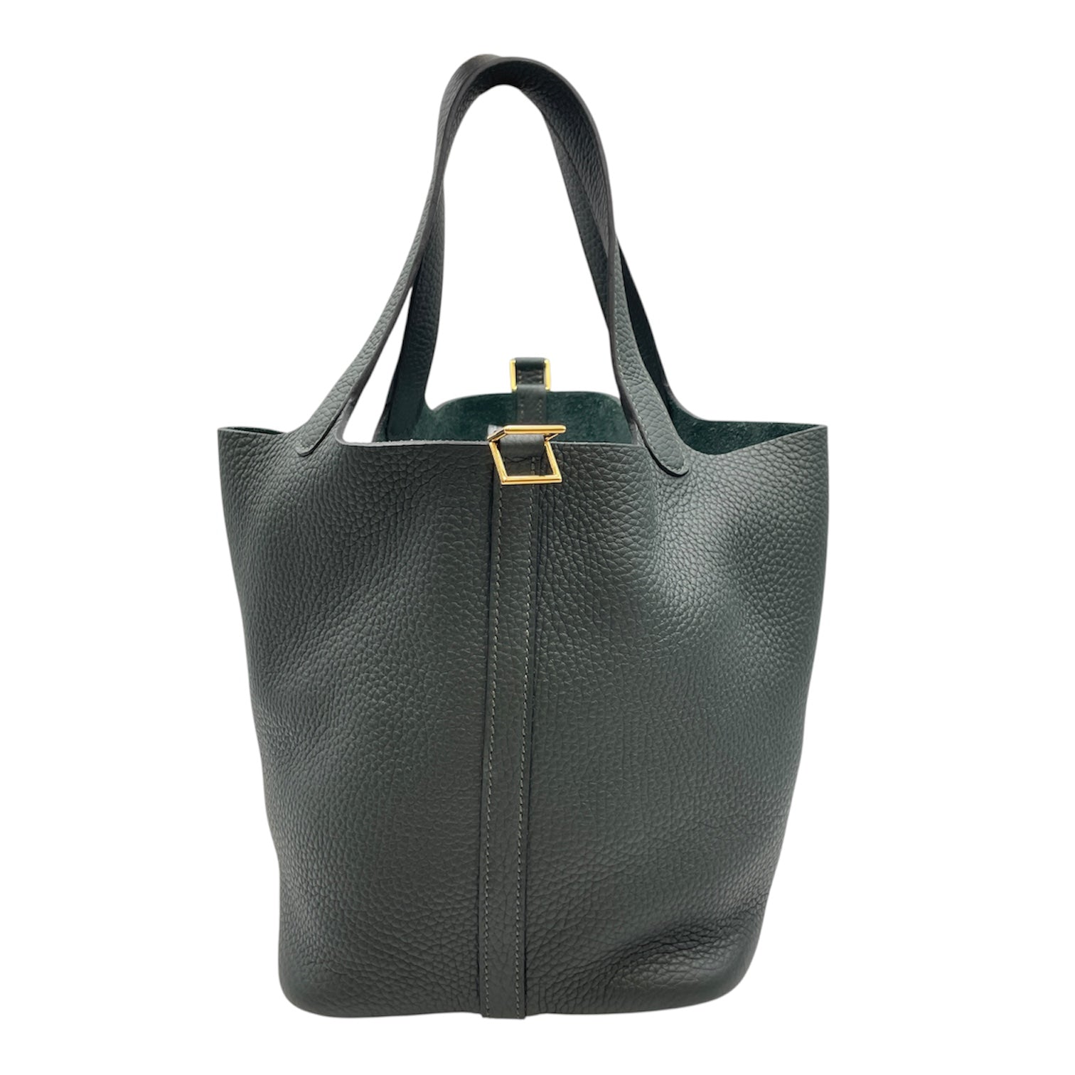 Picotin 22 Vert Fonce in Clemence, Gold hardware