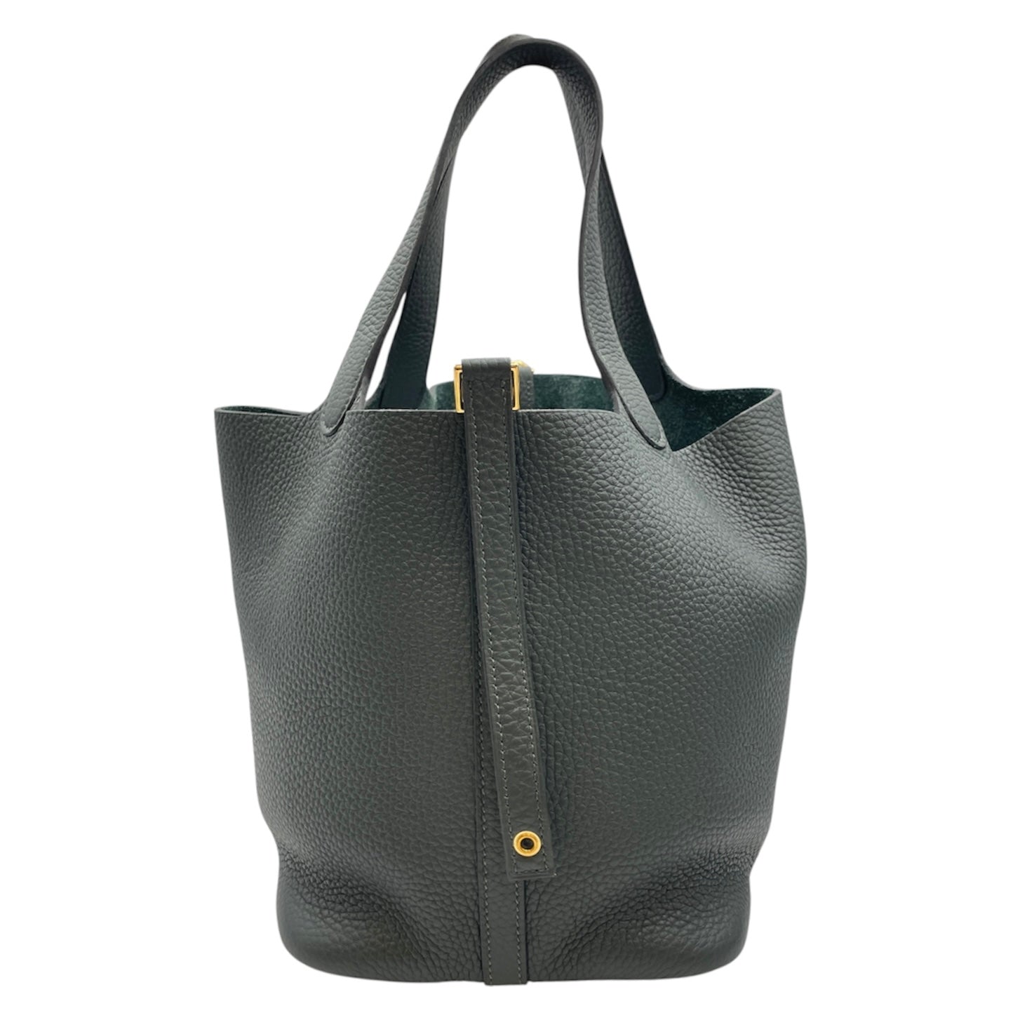 Picotin 22 Vert Fonce in Clemence, Gold hardware