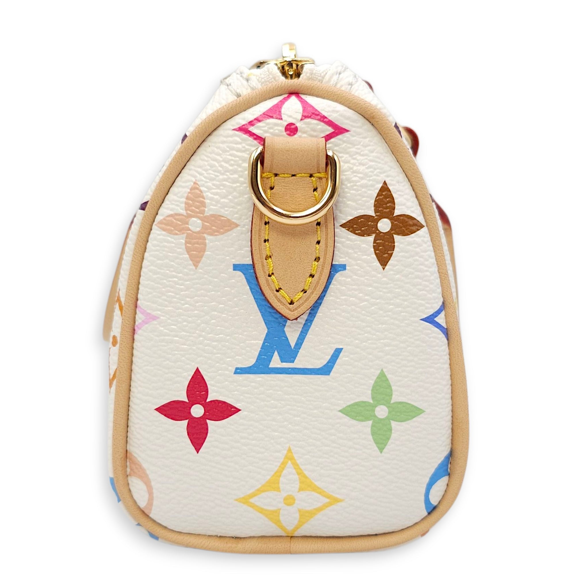Speedy LV x TM  Nano White/Multi-color Crossbody Bag in Canvas Gold hardware