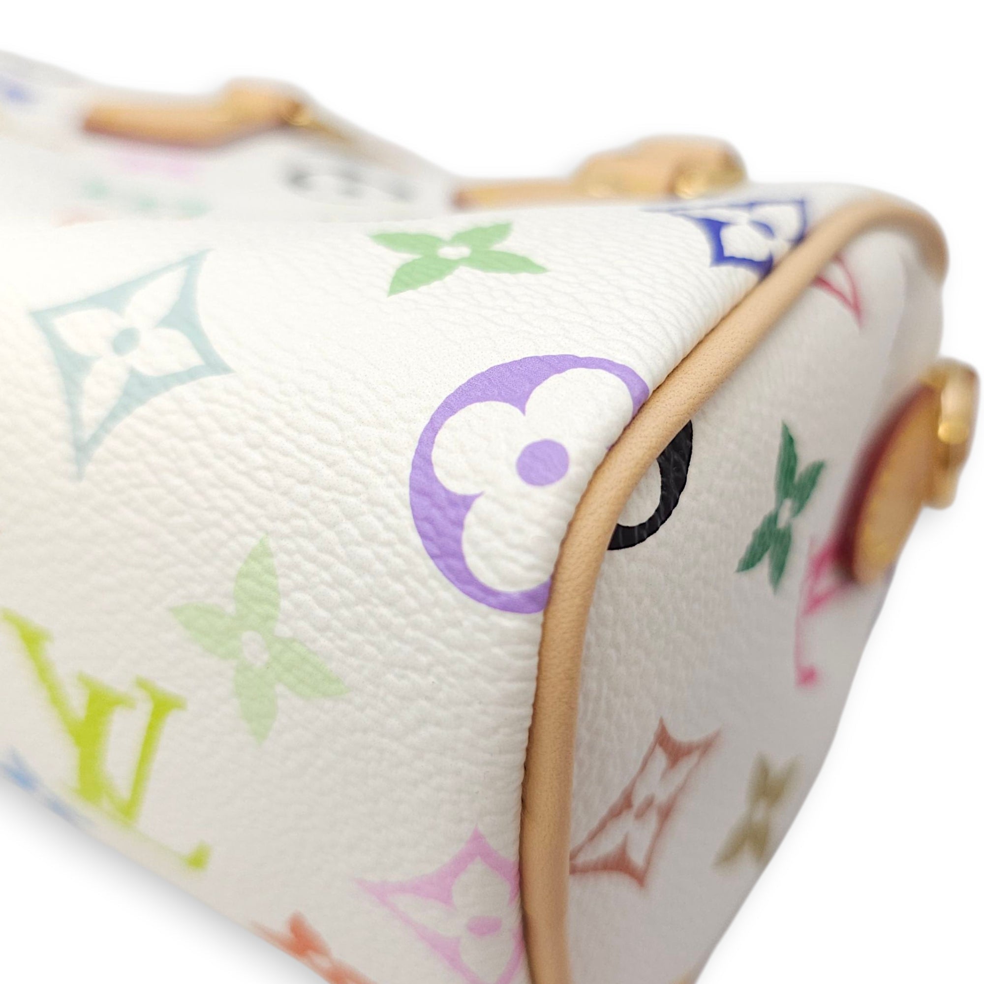 Speedy LV x TM  Nano White/Multi-color Crossbody Bag in Canvas Gold hardware