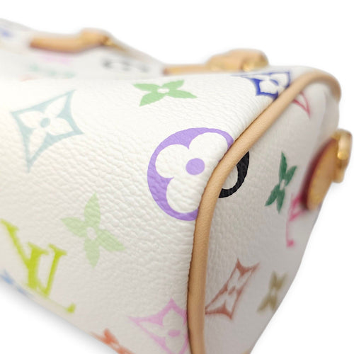 Speedy LV x TM  Nano White/Multi-color Crossbody Bag in Canvas Gold hardware