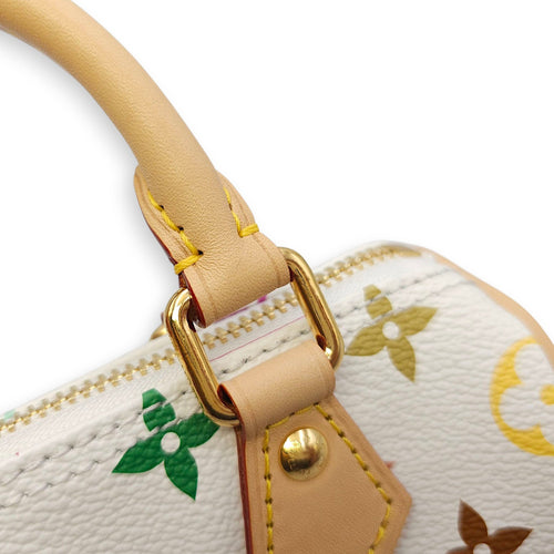 Speedy LV x TM  Nano White/Multi-color Crossbody Bag in Canvas Gold hardware