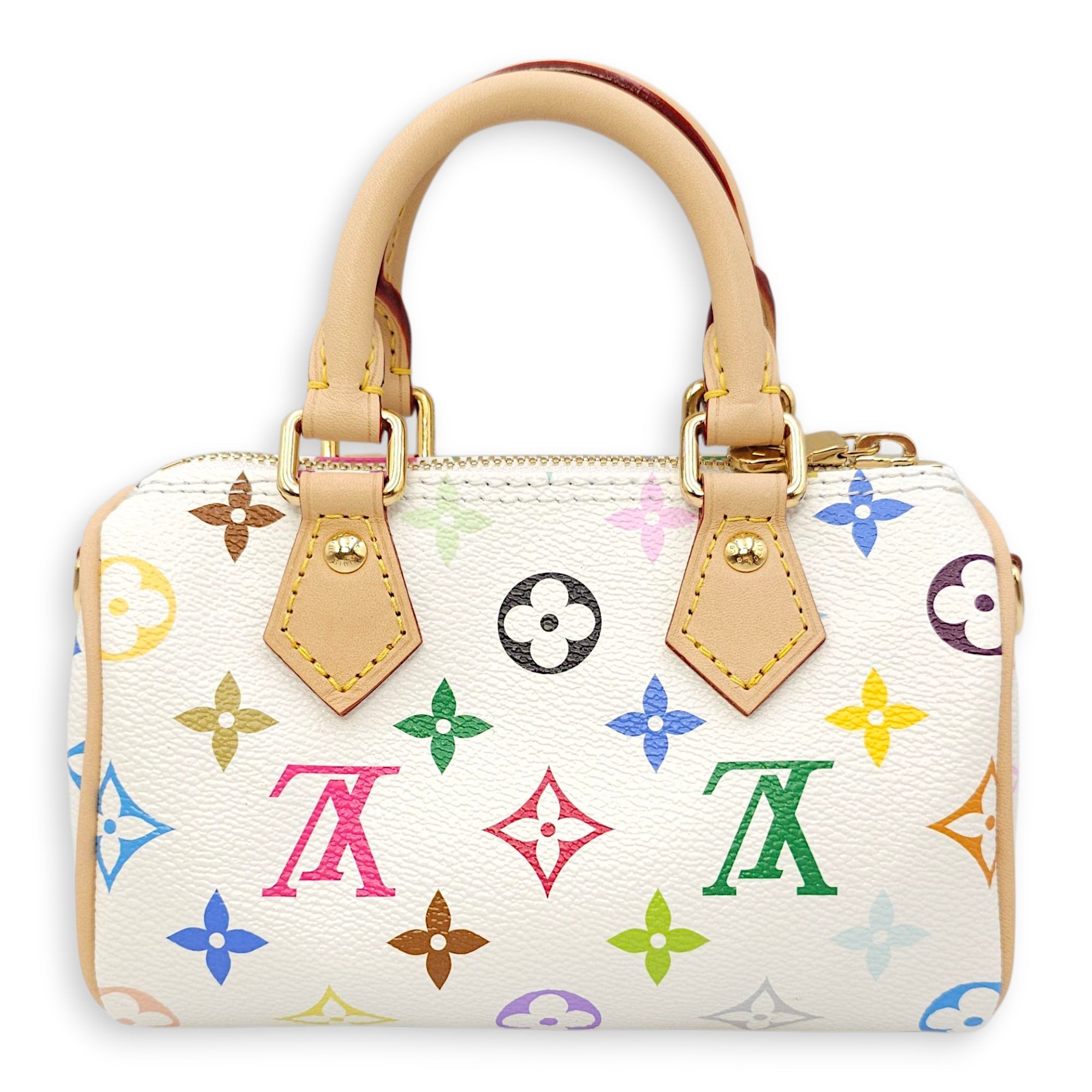 Speedy LV x TM  Nano White/Multi-color Crossbody Bag in Canvas Gold hardware